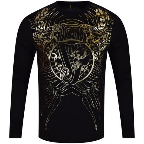 versace clothing gold blue|Versace long sleeve t shirt.